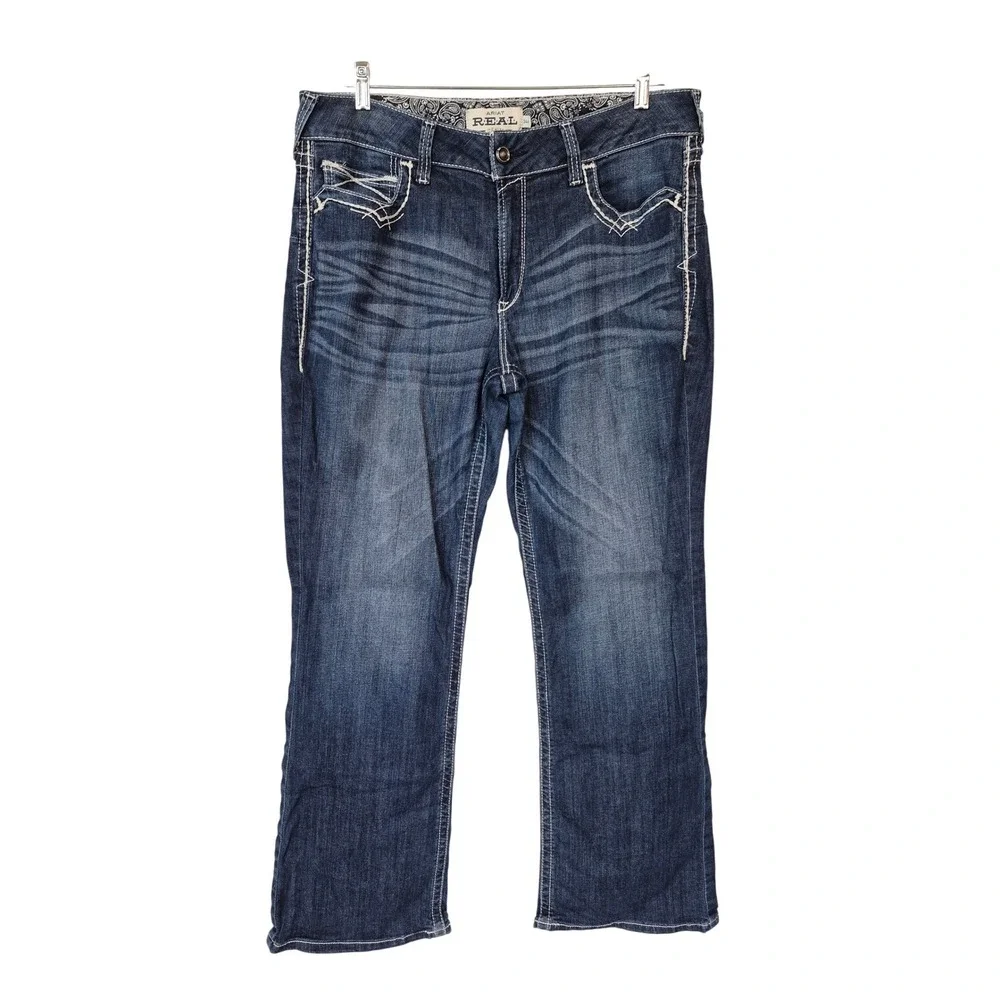 Ariat REAL Denim Marine Bootcut Jeans Dark Wash Contrast Stitch‎ Size 34R